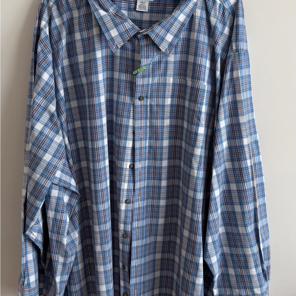 Men's Blue Plaid Button-Down Shirt Big and Tall 7XLT